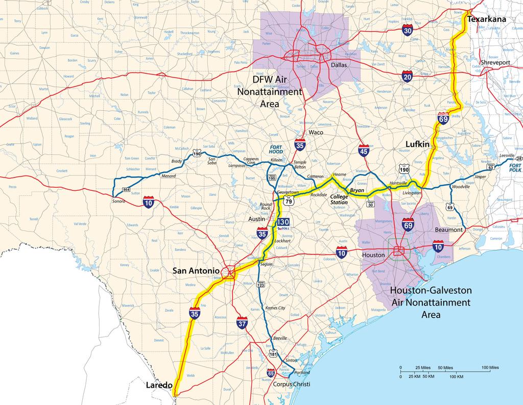 Would Provide a Route Across Texas Outside Federal Air Quality Non-Attainment Areas This Route Also Has the Potential to