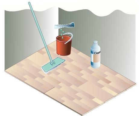 The floor can then be cleaned with a well wrung-out, slightly damp cloth or mop. To protect the floor from water penetration all edges are impregnated.