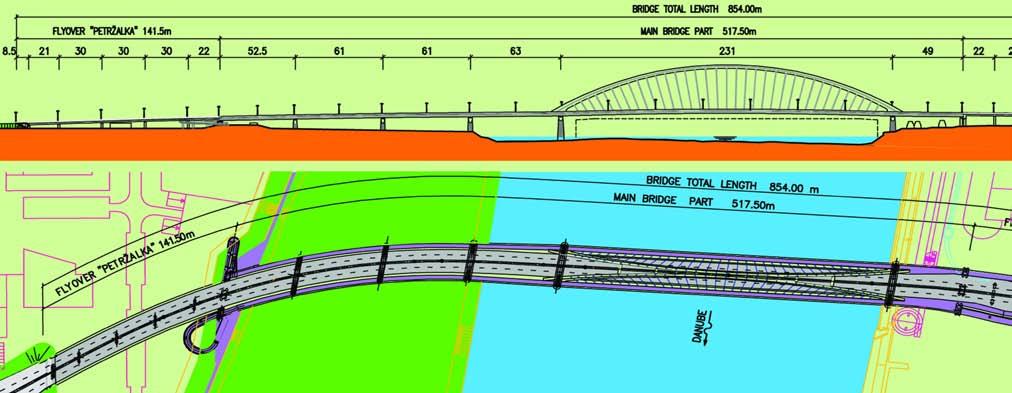 Fig. 4. Longitudinal bridge profile Fig. 5. Transversal bridge profile straight.