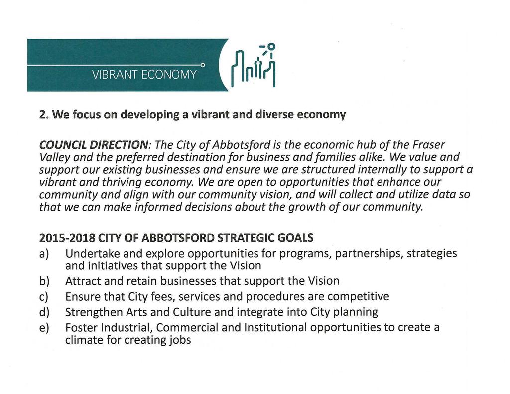 2. We focus on developing a vibrant and diverse economy COUNCIL DIRECTION: The City of Abbotsford is the economic hub of the Fraser Valley and the preferred destination for business and families