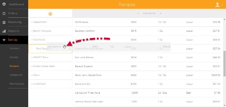 Filter by vendor or use the search field to find the ingredients for the recipe.