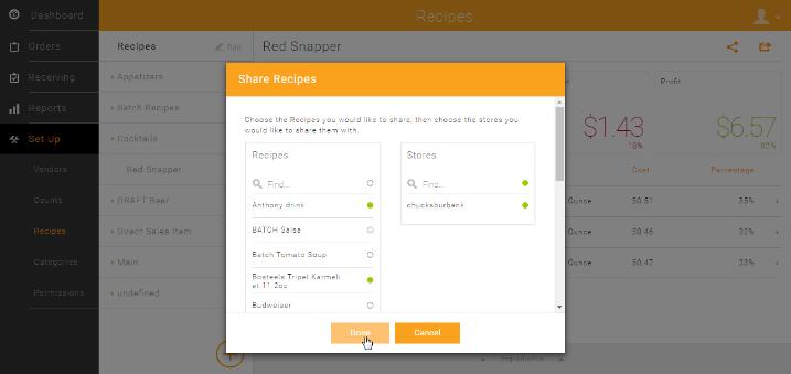 Sharing Recipes You are able to share recipes with your other stores.
