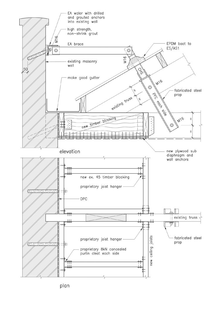 1. INTRODUCTION Securing the parapet to the roof trusses of a hipped roof, where the trusses are at right angles to the facade solid masonry solution Figure 12 (note 1) Note 1: Plywood sub diaphragm