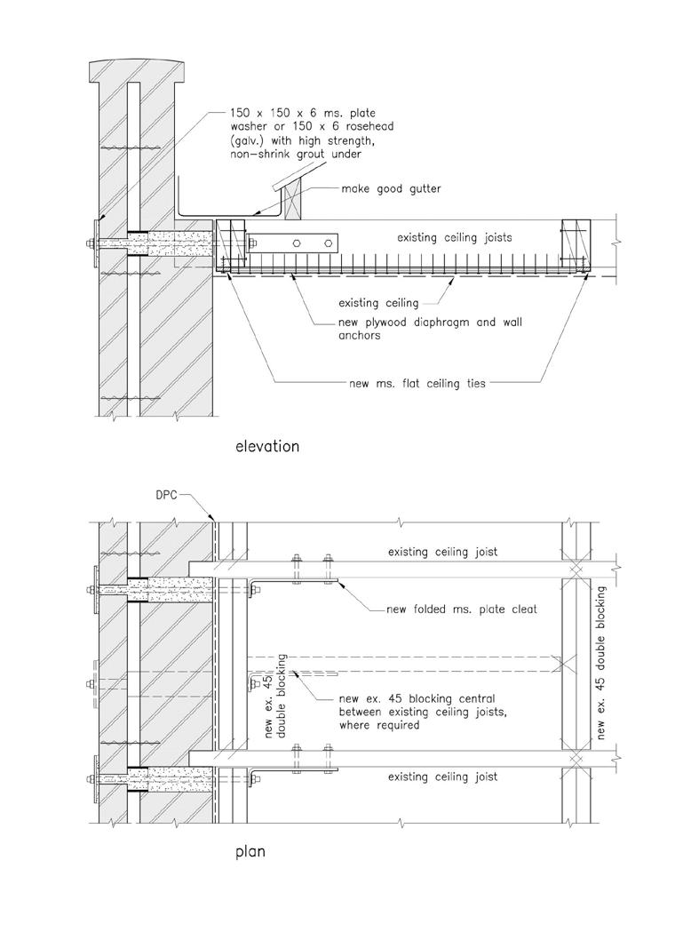 1. INTRODUCTION Securing the upper wall to the roof, cavity masonry This option is only appropriate where parapets are sufficiently low. The roof framing is parallel to the parapet.