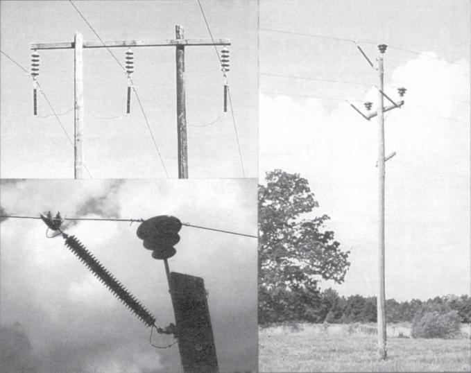 Two other installation methods were investigated for H-Frame construction. One was to suspend the arresters from a separate suspension clamp a few inches from the existing suspension clamp.