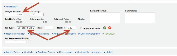 Will you be issuing credit for Freight or Tax? NO Click the blue Save button in the lower left hand corner. Make sure you get a message at the top of the invoice that states The invoice was updated.