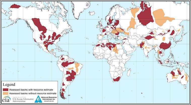 Shale gas Resources worldwide Map of basins with