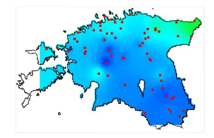 Joonisel 10 soojusandmete analüüs näitab, et 250 m sügavusel võib rääkida kahest soojemast vööndist: Kirde-Eestist ja Edela-Eestist, kus temperatuurid jäävad 10 14 C vahemikku.