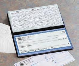 120 single or duplicate checks, 6" x 2 3/4" 20 single deposit tickets Business register Vinyl cover Optional leather cover available Optional Standard Logo* Optional