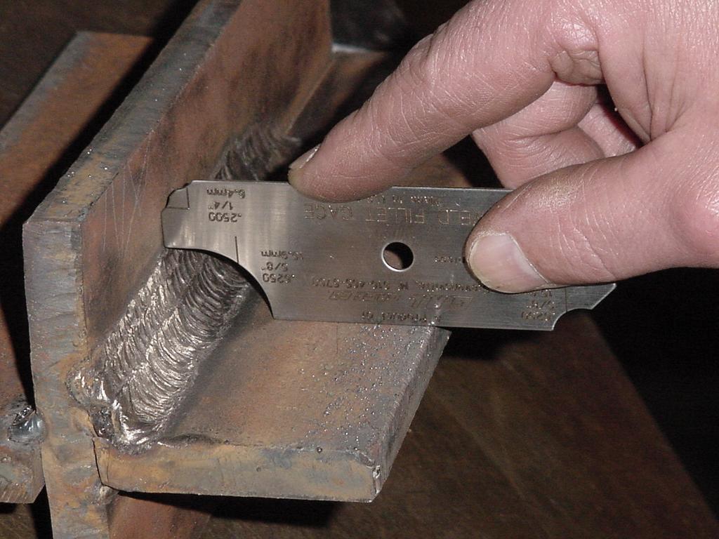 Select the size gage that is needed. Use the Concave side of the Fillet Weld Gage to measure leg size (see picture).