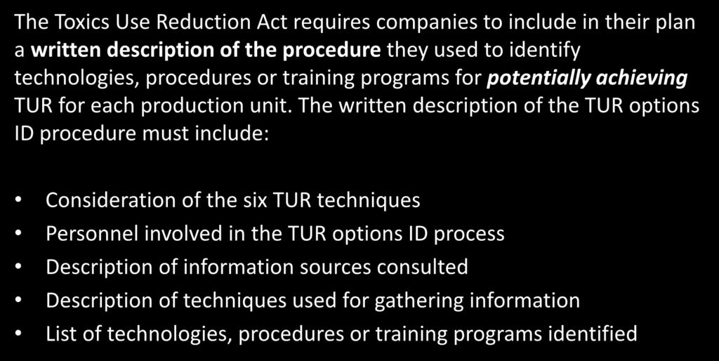 TURA Requirements for TUR Option Identification (310 CMR 50.