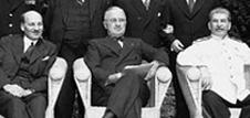 Yalta - February 1945: Germany was not yet defeated, so, although there were tensions about Poland, the big three - Stalin, Roosevelt and Churchill - managed to agree to split Germany into four zones