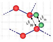 Lattice model and interaction Hamiltonian Red: backbone Green: side chain Interaction