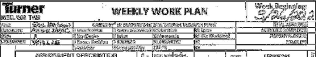 The Draft Weekly Work Plan is a commitment by each trade for the tasks that will be performed in the coming week.