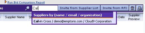 Invite Suppliers When inviting suppliers to your RFQ, you have the option to invite suppliers from the general list of suppliers or from a previously run RFI.