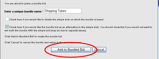Bundle Bids, continued To create bundle bids: 1. From the View Items page, click on the Place New Bid button to the right of the item on which you wish to bid. 2.