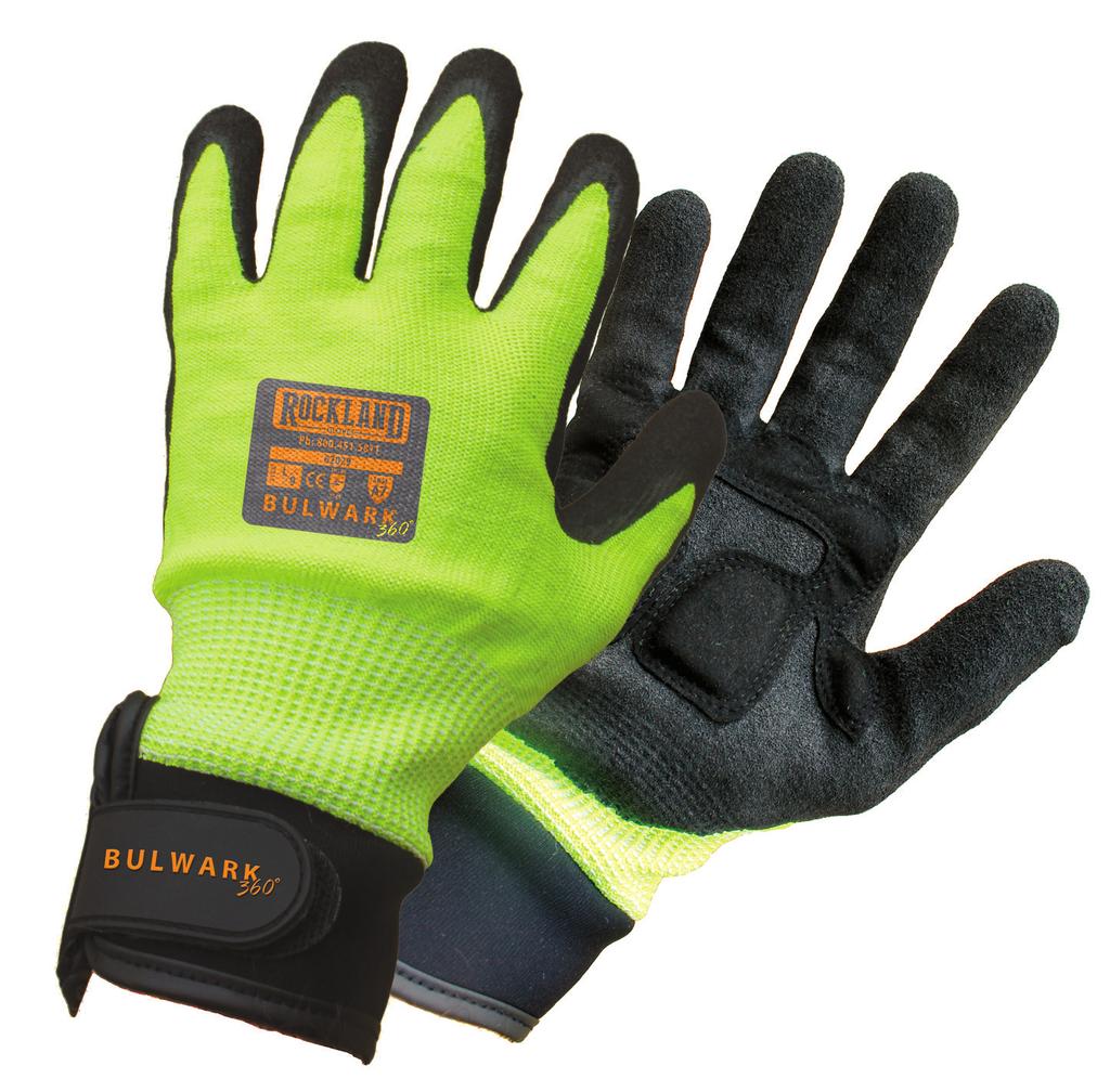 13G Durable HPPE seamless construction Sandy Nitrile Palm Extra padding on the palm Touch sensitive fingers Adjustable neoprene cuff for extra comfort Hi-viz color for extra safety Handling concrete,
