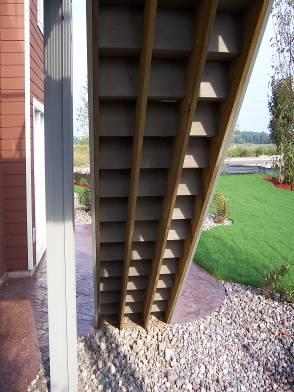 Deck stairway. Decks need to be designed for 40 psf live load, plus the dead load of the building material.