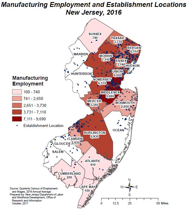 MANUFACTURING, 2016 The state s high technology manufacturing sector is led by the pharmaceutical and medicine manufacturing, and medical device manufacturing industries.