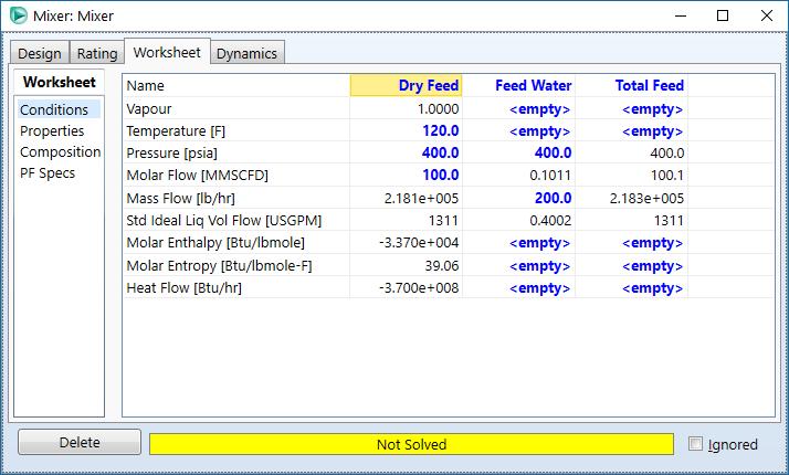 Note that not only have all properties been calculated for Total Feed but also the final conditions for Feed Water have been determined 1.