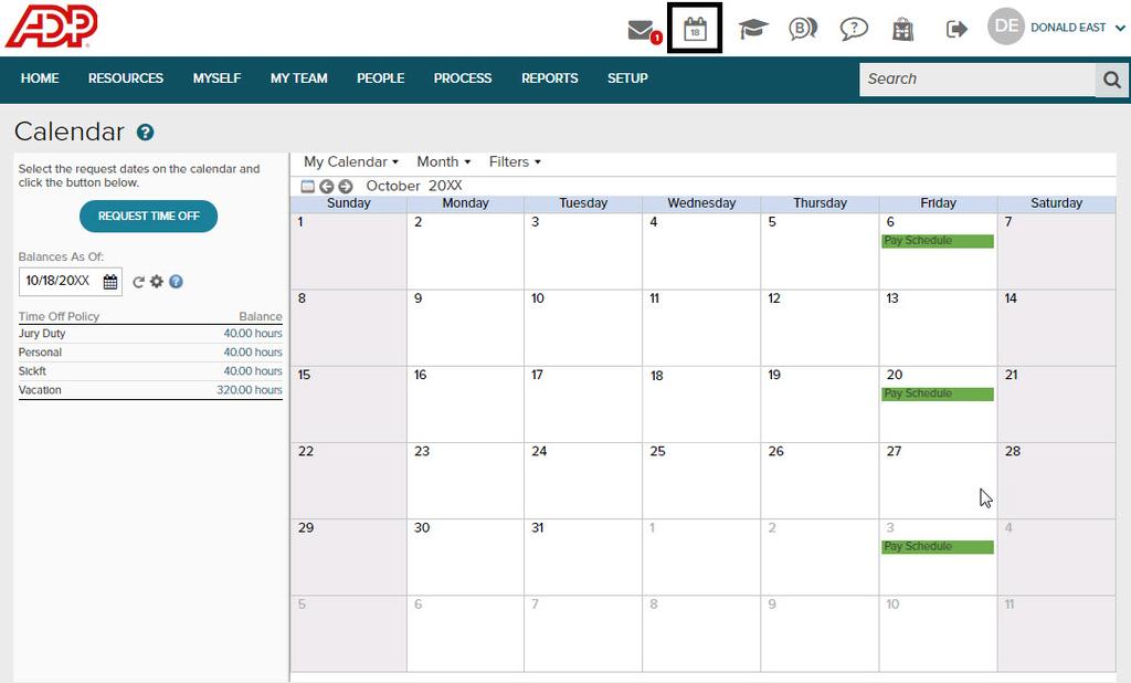 Calendar Click (calendar) to access event information and to perform actions on selected dates and times that are related to your profile.