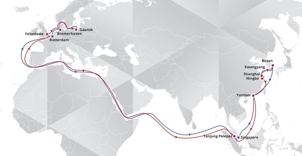 6 2M Alliance in DCT Gdansk Service East Asia - North Europe 2M Alliance -10 years Vessel Sharing Agreement between ML and MSC Service AE10 (ML) / Silk (MSC) Direct service from South Korea,