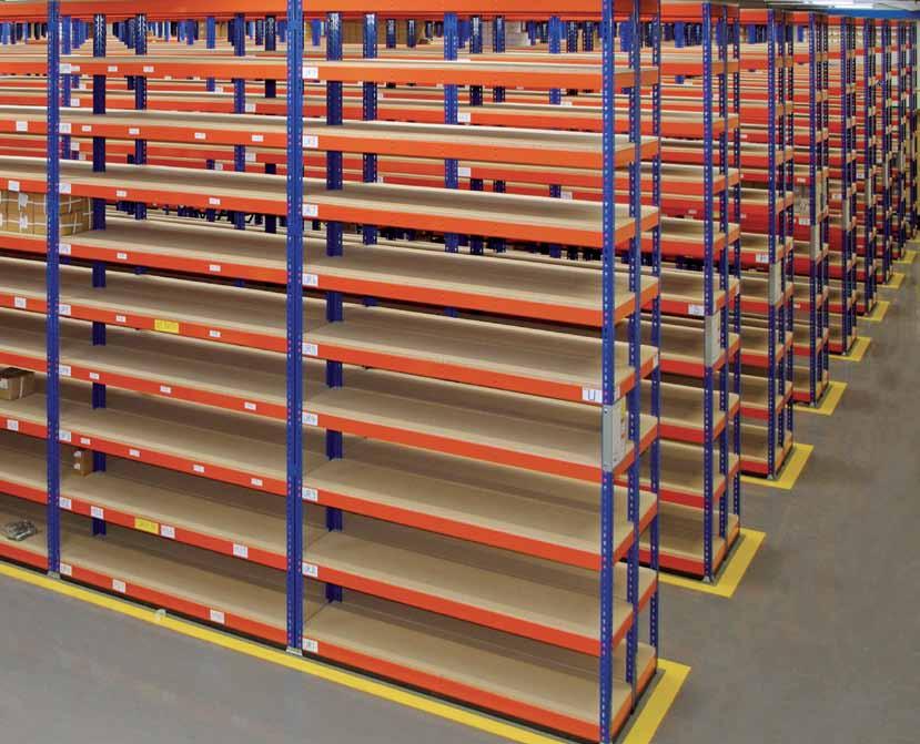 Heavy-Duty Metal Point Shelving A L Chipboard or melamine panels 16 mm thick panels that are placed on N LE beams.