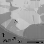 NiSi ohmic contact. Figure 3a & b show FIB cross-sections of the thin, uniform NiSi layers obtained for (a) mono-si and (b) poly-si substrates processed through the ASL process.