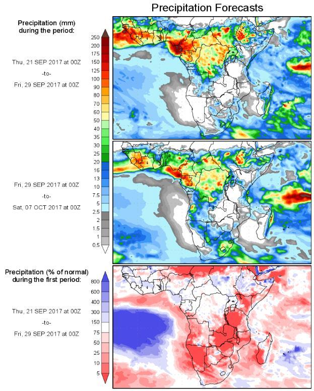 Chart 12: Precipitation forecast Source: wxmaps Key data releases in the South African agricultural market SAGIS weekly grain trade data: 27/09/2017 SAGIS producer deliveries data: 28/09/2017