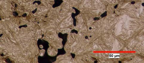 The majority of the retained austenite is directly associated with copper rich regions. Notice the retained austenite is present surrounding the pore network where copper concentrations are highest.