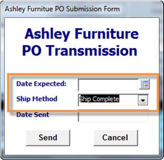 Submitting an Ashley Purchase Order When submitting an Ashley Purchase Order through the Ashley Furniture PO Submission Form select the