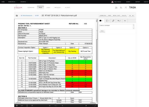 that helps the customer source the latest information for each pigging tool.