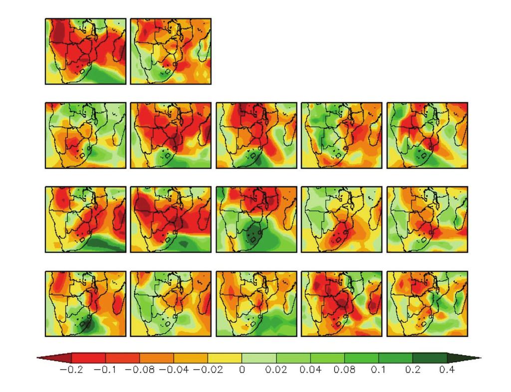 Figure 5: Maps of the transformation coefficients, dc x,y /dt Global (units of K -1 ) over the southern Africa for precipitation.