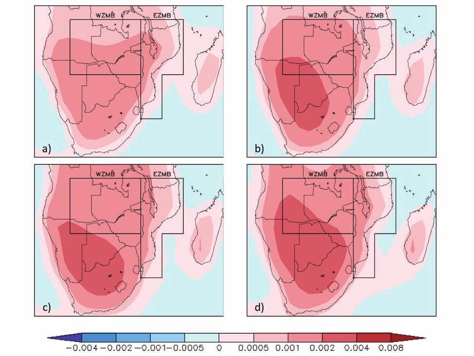 Figure 7: Maps of the transformation coefficients, dc x,y /dt Global (units of K -1 ) over the southern Africa for surface air temperature based averaged over the results from the IPCC AR4 climate