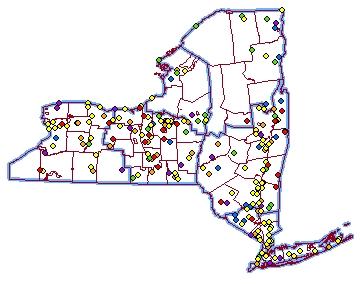 Maps of a database of NYS Compost Facilities can be accessed at: http://compost.css.cornell.edu/maps/simplesearch.asp (see example below).