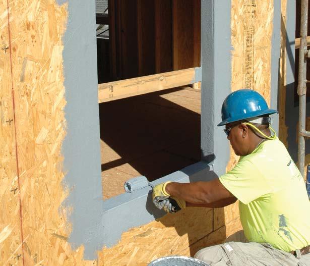 Note: Refer to Spray Application technical bulletin for spray application equipment and application instructions. b. Apply FINESTOP RA to plywood, OSB or CMU substrate(s) with a 20 mm (3/4 ) nap roller or spray to a consistent, minimum 10 wet mil thickness.