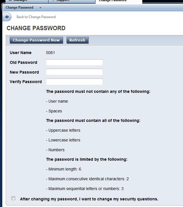 4. Complete the blank fields and click Change Password Now.