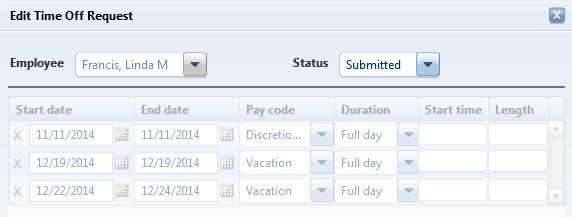 8. Click the Status drop-down menu. 9. Click an option. Status Option Submitted Pending Information Automatically displays when an employee submits a request.
