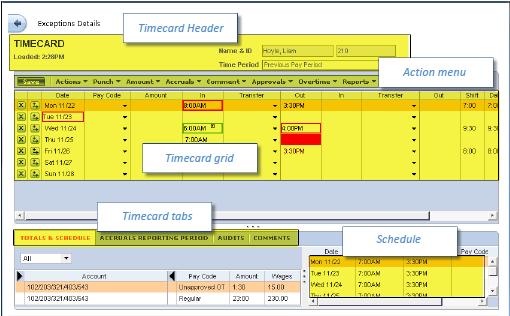 Reviewing and Editing Time and Attendance Data (Reconcile Timecard Widget) Hourly Timecard
