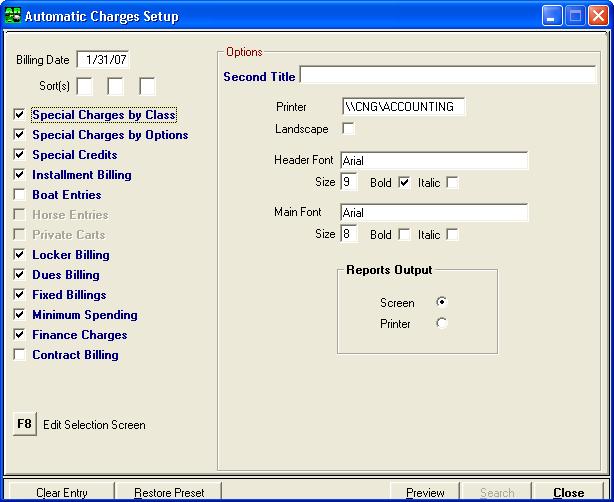 User Guide ClubConnect Accounts Receivable Setup Automatic Charges ClubConnect Accounts Receivable gives you the option to select and manage the period to period automatic charges that are calculated.