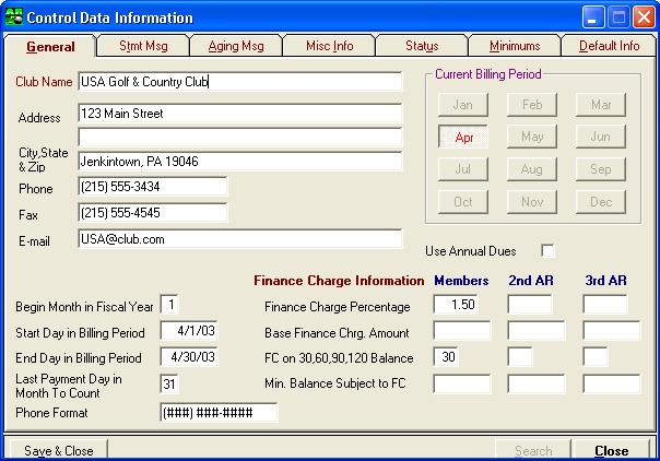 User Guide ClubConnect Accounts Receivable Creating an Annual Dues as the Second or Third Receivable 1. From the menu bar, select Options, Control Information, and then select Control File/Minimums.