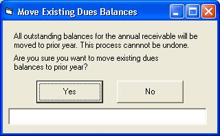 User Guide ClubConnect Accounts Receivable Move Existing Dues Balance to Prior Year Move Existing Dues Balance to Prior Year is only needed when you are setting up your Annual Deferred Dues