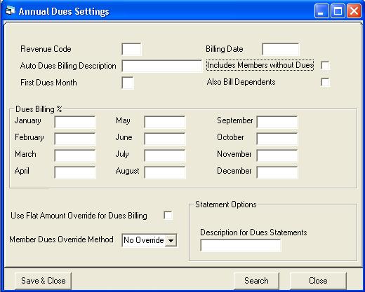 ClubConnect Accounts Receivable User Guide Define the Annual Dues Settings at the Club Level Once you have activated the Annual Dues you must define the settings for the annual receivable.
