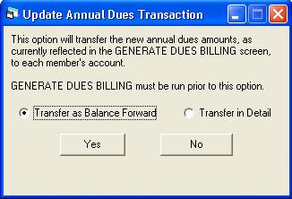 User Guide ClubConnect Accounts Receivable Update Dues Information to Members This process transfers the new dues transactions to the members current dues year.