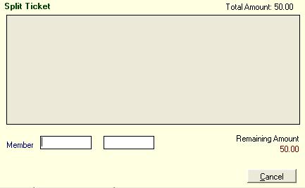 User Guide ClubConnect Accounts Receivable 2. Leave the Member field blank. 3. Click Split Ticket. The Split Ticket ON message appears at top of window. 4.