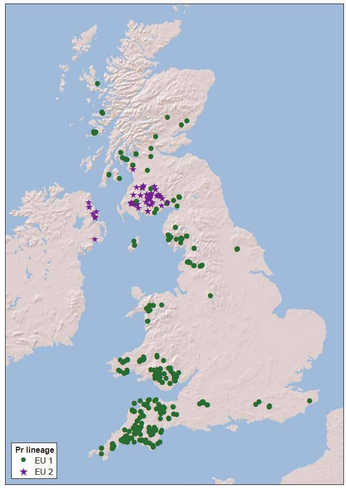 Proceedings of the Sudden Oak Death Sixth Science Symposium Figure 3 Distribution map of