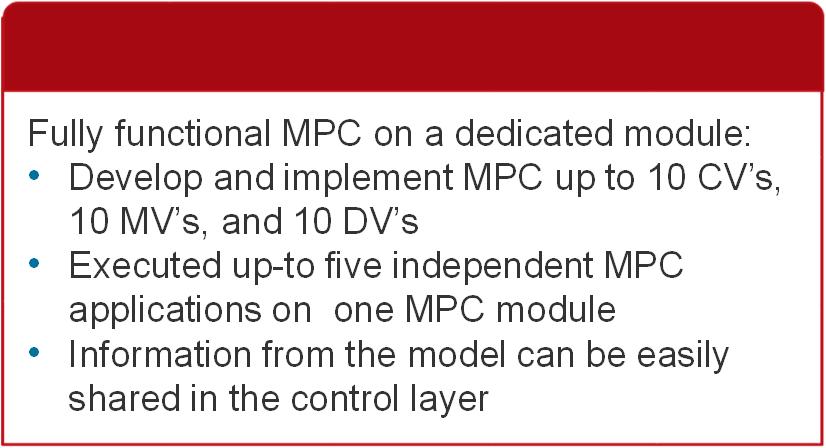 Information from the model can be easily shared in the control layer BENEFITS Model Predictive