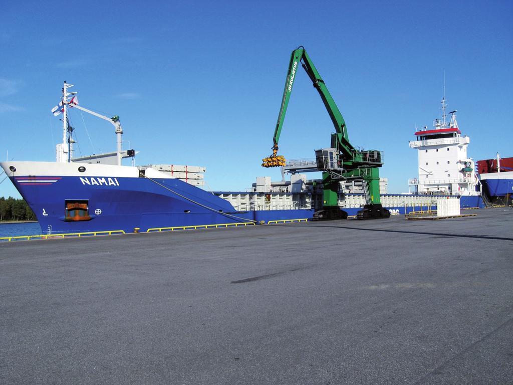 Supplier and authority services for ships Swift and efficient port calls. STEVEDORING Stevedoring with hydraulic port cranes Stevedoring capacity of eg.