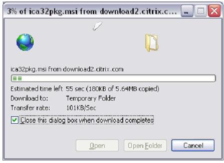 Installing the Citrix client After the file has been downloaded, the