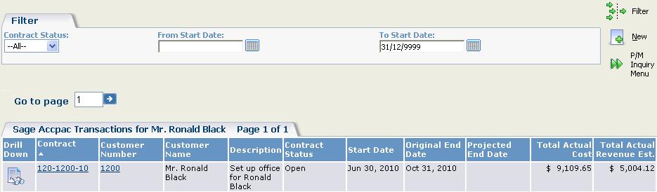 View Contracts On the P/M Inquiry tab for a customer, if you choose to list all contracts, a list of contracts appears: Note that: If a
